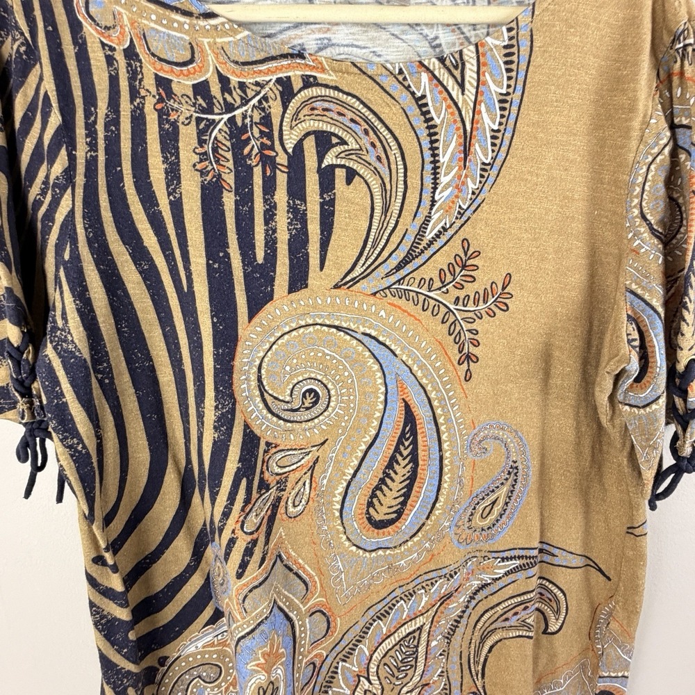 Chico's T Shirt Women's Size 2 (L) White Multicolor Boho Floral Paisley Casual - Picture 4 of 9
